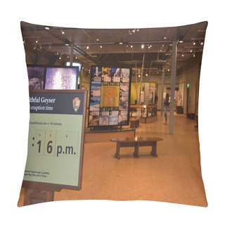 Personality  YELLOWSTONE, WY - AUG 25: Old Faithful Visitor Center In Wyoming, As Seen On Aug 25, 2017. Yellowstone Was The First National Park In The U.S. And Is Also Widely Held To Be The First National Park In The World. Pillow Covers