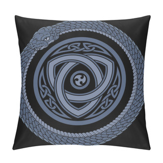 Personality  Vintage Style Design. A Coiled Ouroboros Snake Biting Its Own Tail And Ancient Celtic Pattern Pillow Covers