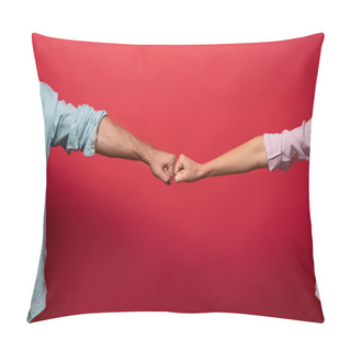 Personality  Partial View Of Couple Bumping Fists, Isolated On Red Pillow Covers