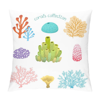 Personality  Collection With Colorful Cartoon Corals, Isolated On White Background. Vector Hand Drawn Illustration With Under The Sea Scene Set. Pillow Covers