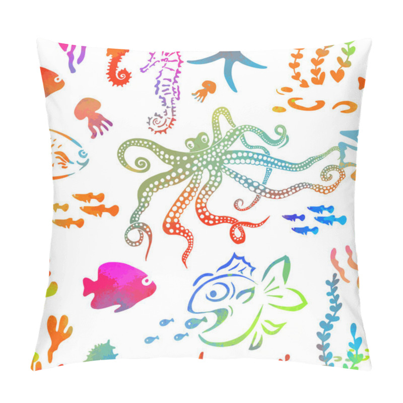 Personality  Marine animals seamless pattern. Vector illustration pillow covers