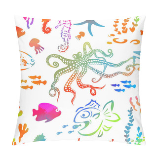 Personality  Marine Animals Seamless Pattern. Vector Illustration Pillow Covers