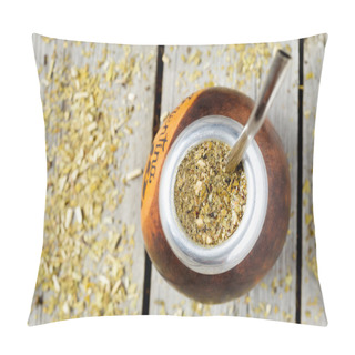 Personality  Traditional Argentina Yerba Mate Tea Beverage In Calabash And Bombilla. Rustic Style Pillow Covers