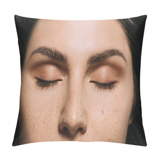 Personality  Close Up View Of Girl With Closed Eyes And Freckles On Face  Pillow Covers