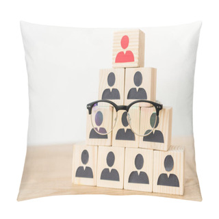Personality  Management Hierarchy Pyramid And Glasses On White With Copy Space Pillow Covers