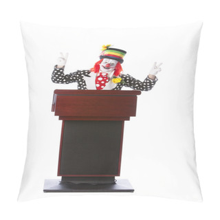 Personality  Clowns. Adult Clown Standing At A Podium Giving A Speech Pillow Covers