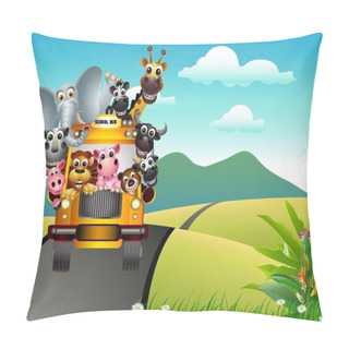 Personality  Funny Animal On Yellow Car With Landscape Background Pillow Covers