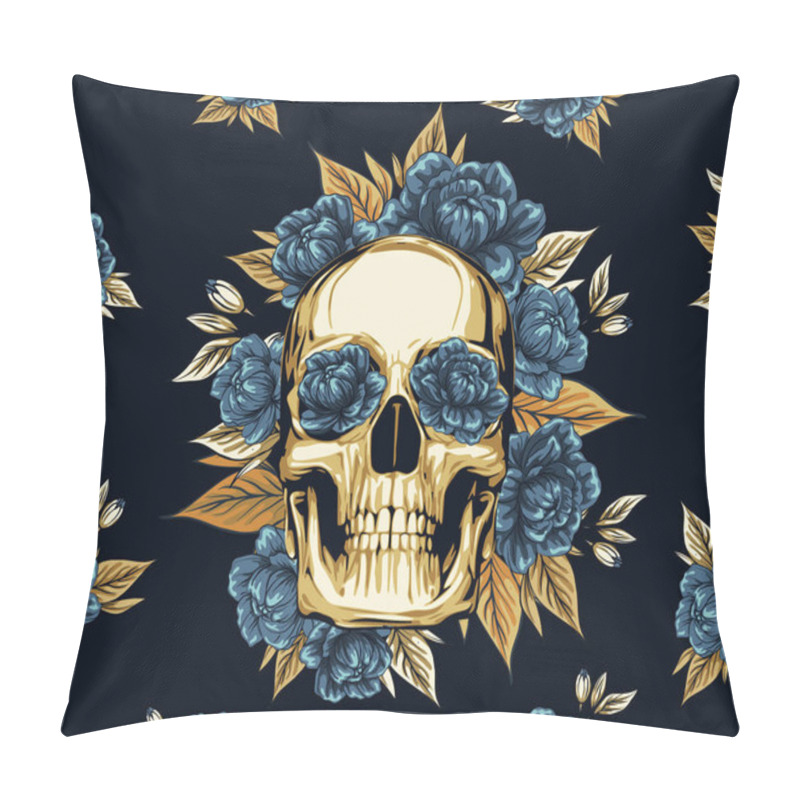 Personality  fabric pattern metal skull with golden roses floral wreath, happy halloween greeting cards, holiday poster concepts, banner design pillow covers