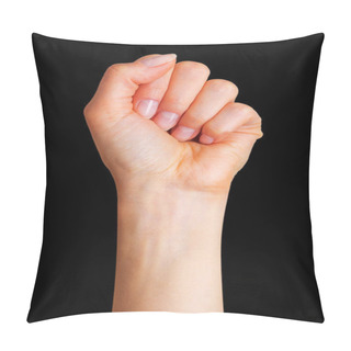 Personality  Woman Clenched Fist. Concept Of Unity, Fight Or Cooperation Pillow Covers