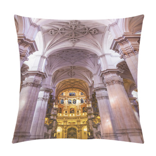 Personality  Basilica Stone Columns Stained Glass Baptismal Fount Cathedral A Pillow Covers