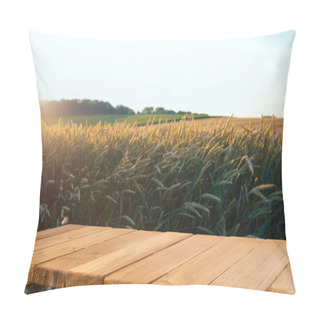 Personality  Empty Wooden Deck Table Over Wheat Field With Sunset Or Sunrise. Ready For Product Montage Pillow Covers