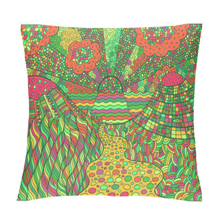 Personality  Doodle Surreal Landscape. Fantastic Colorful Psychedelic Graphic Artwork. Vector Illustration. Pillow Covers