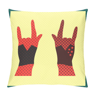Personality  Hands Up Showing Rock Sign Grunge Illustration Pillow Covers