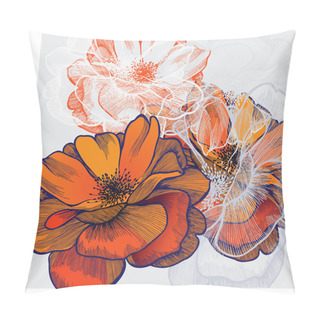 Personality Abstract Background With Flowering Roses, Hand-drawing. Vector. Pillow Covers
