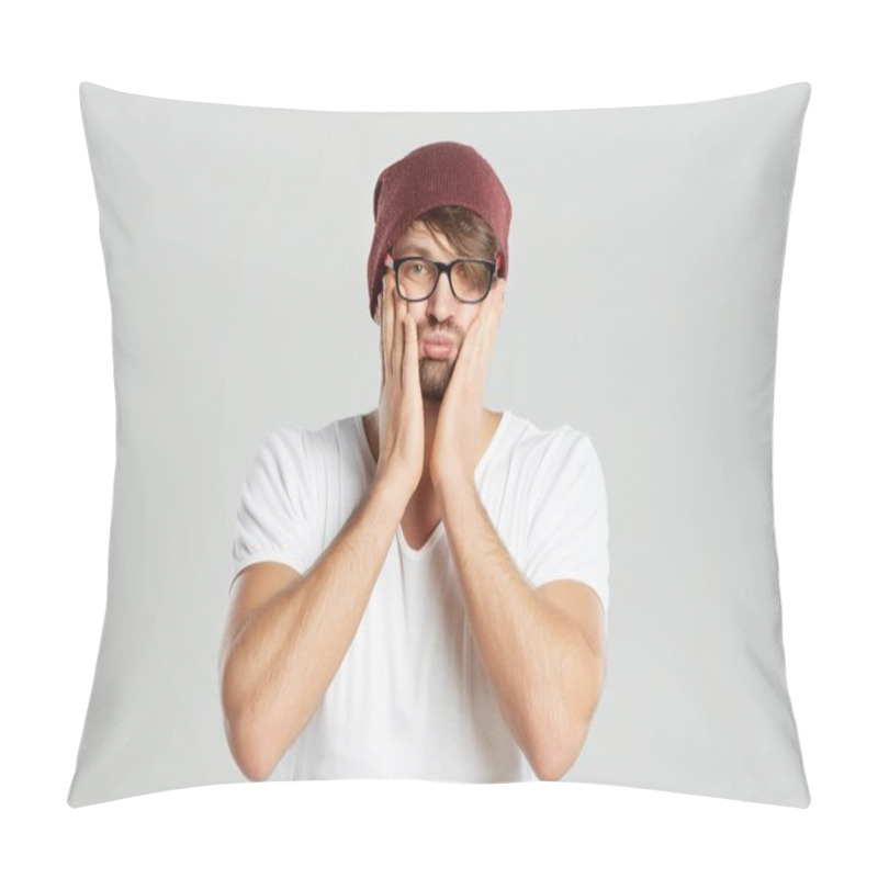 Personality  Handsome Young Man Posing At Studio Pillow Covers