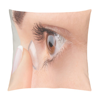 Personality  Young Woman Putting Contact Lens Pillow Covers