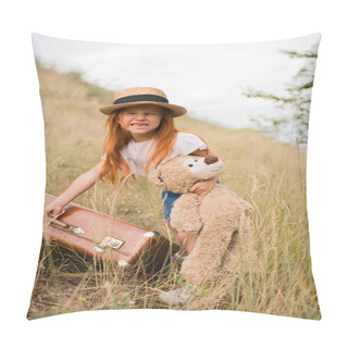 Personality  Child With Suitcase And Teddy Bear Pillow Covers