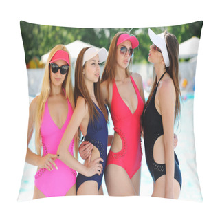 Personality  Four Girls In Bathing Suits On A Colored Background Basin Pillow Covers