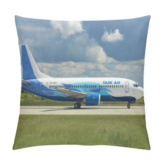 Personality  NOVOSIBIRSK - JULY 11 Boeing 737-300 EY-444 Of Tajik Air Airlines Taxiing From The Runway At Novosibirsk Tolmachevo Airport. July 11, 2015 In Novosibirsk Russia Pillow Covers