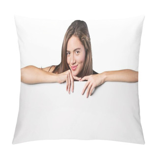 Personality  Woman With Blak Card Isolated On White Background Pillow Covers