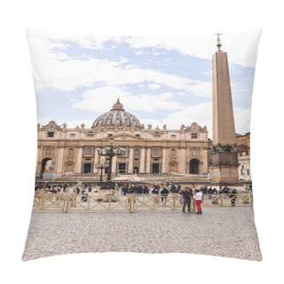 Personality  ROME, ITALY - JUNE 28, 2019: Crowd Of Tourists In Front Of Basilica Of St. Peter Pillow Covers