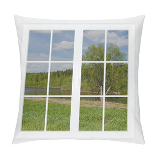 Personality  Summer Landscape Behind A Window Pillow Covers