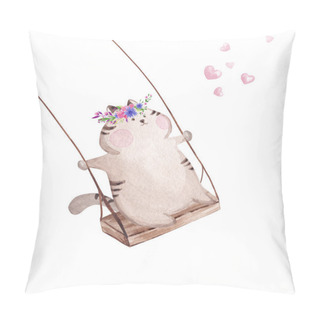 Personality  Hand Drawn Watercolor Cat On The Swing Pillow Covers