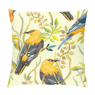 Personality  Seamless Pattern Of Birds And Plants. Bird Pattern And Camellia. Vector. Leaves. Pillow Covers