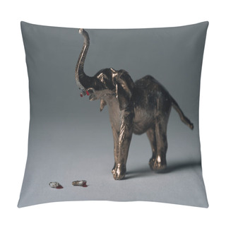 Personality  Golden Toy Elephant With Tusks On Grey Background, Hunting For Tusks Concept Pillow Covers
