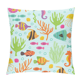 Personality  Seamless Pattern Under The Sea With Marine Animals   -  Vector Illustration, Eps Pillow Covers