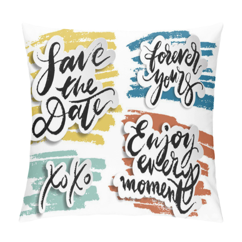 Personality  Set of hand drawn slogans with painted strokes on background. Lettering. Phrases and greetings by hand in marker drawn style. pillow covers