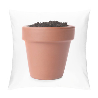 Personality  Stylish Terracotta Flower Pot With Soil Isolated On White Pillow Covers