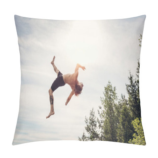 Personality  Young Man Doing A Backflip In The Air. Pillow Covers
