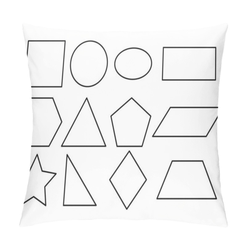 Personality  Geometric line shapes set vector icon isolated on white. Black contour figures collection. pillow covers