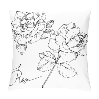 Personality Beautiful Vector Rose Flowers Isolated On White Background. Black And White Engraved Ink Art. Pillow Covers