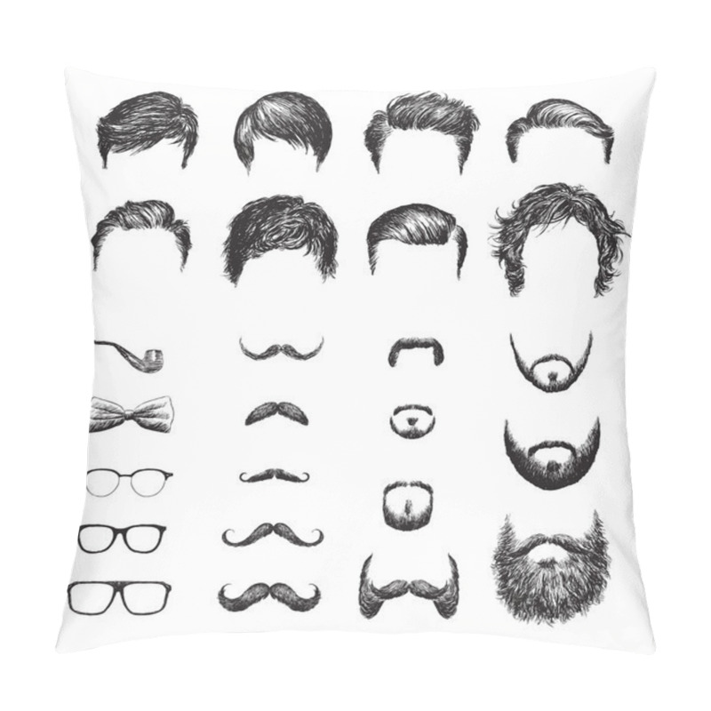 Personality  Set of different Hipster haircuts, beards, glasses, bowtie and pipe pillow covers
