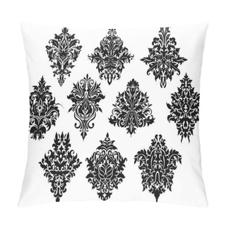 Personality  Black Ornate Floral Motifs In Damask Style Pillow Covers