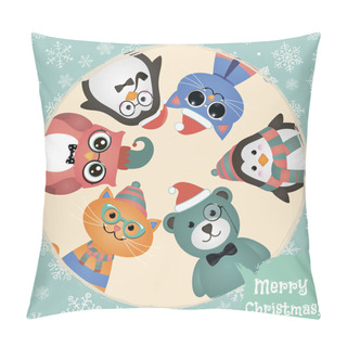 Personality  Hipster Fashion Retro Animals And Pets Christmas Background Pillow Covers