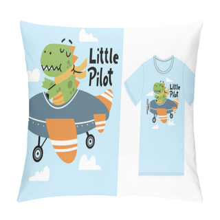 Personality  Cute Dinosaur On A Plane Illustration With Tshirt Design Premium Vector Pillow Covers