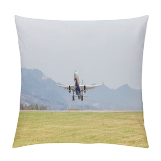 Personality  Russia, Vladivostok, 10/05/2018. Modern Commercial Passenger Aircraft Airbus A330 Of Aeroflot Airlines Takes Off From Runway. Journey And Holidays Concept. Aviation And Transportation. Pillow Covers