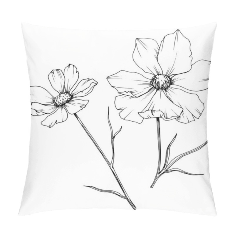 Personality  Vector Cosmos floral botanical flowers. Black and white engraved ink art. Isolated cosmea illustration element. pillow covers