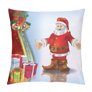 Personality  Christmas Blue Greeting With Santa And Handbells Pillow Covers