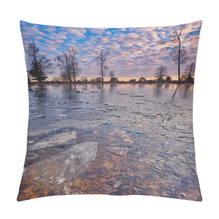 Personality  A Cold Sunset In Winter On A Frozen Lake With A Beautiful Sky And Sunbeams In The Background Friesland, The Netherlands Pillow Covers