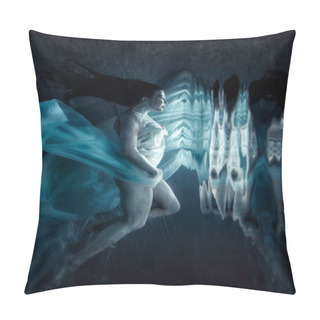 Personality  Beautiful Woman Swimming With Fancy Dress Underwater Pillow Covers