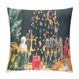 Personality  Christmas Table With Champagne And Food. Selective Focus. Holiday. Pillow Covers