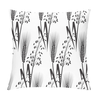Personality  Seamless Pattern Of Ears Of Wheat And Oats. Black And White Drawing. Stock Vector Illustration. EPS 10. Pillow Covers