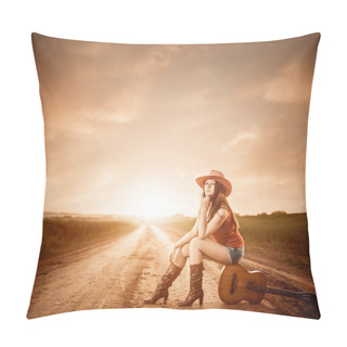 Personality  Stylish Cowgirl On A Sunset Road Pillow Covers