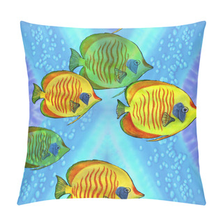 Personality  Yellow Fish - Seamless Background Pattern. Decorative Composition On A Watercolor Background. Use Printed Products, Posters, Postcards, Packaging, Pattern On Fabric, Background Image. Pillow Covers