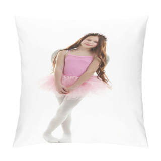 Personality  Beautiful Little Ballerina With Decorative Wings, Isolated On White Pillow Covers