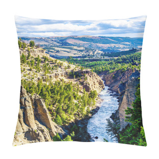 Personality  View From Calcite Springs Overlook Of The Yellowstone River. The Overlook Is At The Downstream End Of The Grand Canyon Of The Yellowstone In Yellowstone National Park, Wyoming, USA Pillow Covers